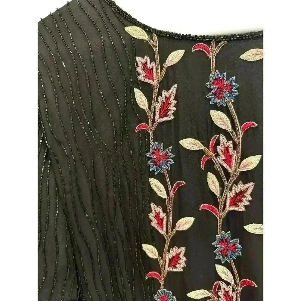- Vintage Adrianna Papell Silk Embroidered Beaded Floral Blouse Size 3X, P… - Picture 2 of 9